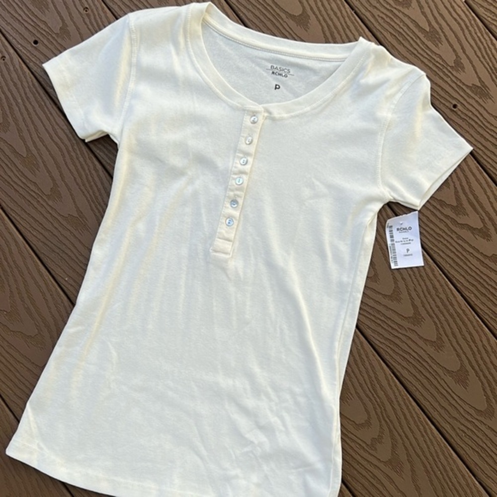 Riachuelo NWT ivory half button down dressy t shirt SZ S
